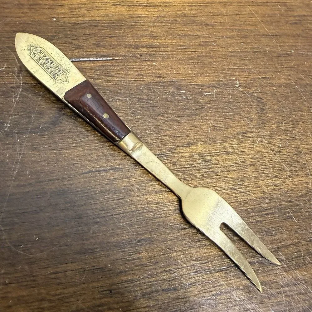 Vintage Siam Flatware Asian Thai Brass And Teakwood Handle Small Fork Horderve